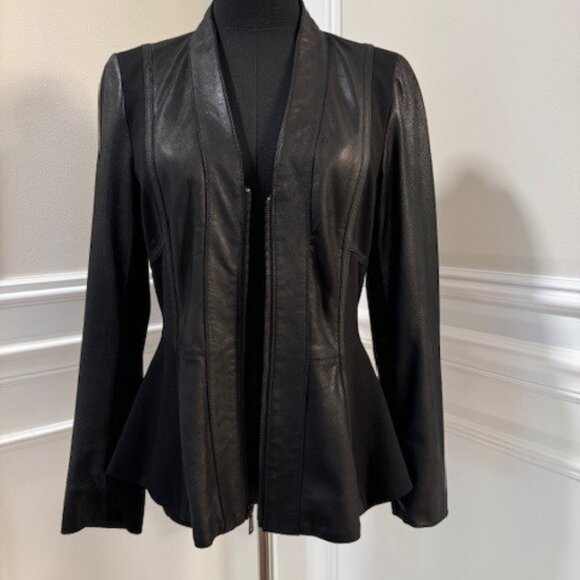 Neiman Marcus Leather with fabric accents Jacket black EUC Size S - Picture 2 of 4